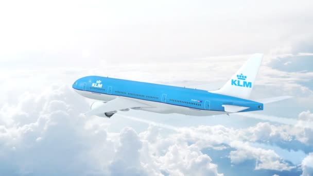 Воздушный Обзор Klm Royal Dutch Airlines Boeing 777 Подходе Взлетно — стоковое видео