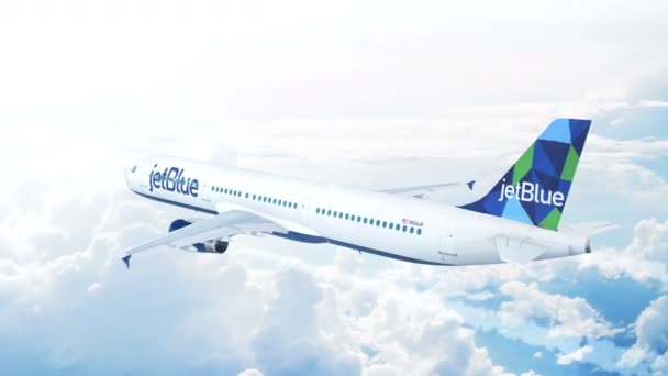 Luftaufnahme Des Jetblue Airways Airbus A321 Landeanflug Auf Die Landebahn — Stockvideo