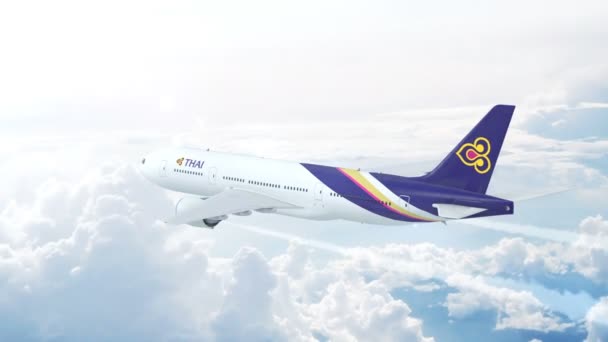 Vista Aérea Voo Thai Airways Boeing 777 Thai Airways Transportadora — Vídeo de Stock
