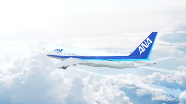 Воздушный Обзор All Nippon Airways Boeing 777 Летящего Высоко Над — стоковое видео