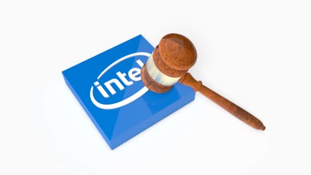 Schild Mit Intel Logo Wird Mit Einem Hammer Zertrümmert Konzept — Stockvideo