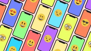 Akıllı telefonlar ve emoji emoticons yapılan bir desen sorunsuz animasyon. 