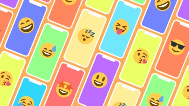 Bezszwowe Animacji Wzoru Wykonanego Smartfonów Emoji Emotikonów — Wideo stockowe