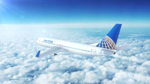 Vista Aérea United Airlines Boeing 737 Aviones Comerciales Pasajeros Volando — Vídeos de Stock