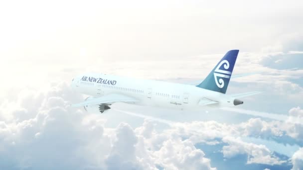 Luftaufnahme Von Air New Zealand Boeing 787 Dreamliner Hoch Über — Stockvideo