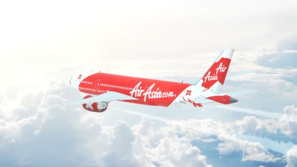 Воздушный Обзор Airasia Boeing 787 Dreamliner Летящий Высоко Над Облаками — стоковое видео
