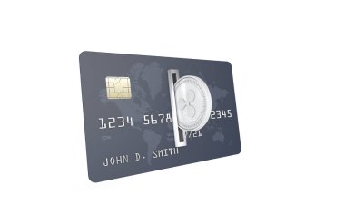 Gümüş dalgalanma içine bozuk para alıcısı bir kredi kartı takılı olan sikke (Xrp). Dalgalanma yüklemek için banka hesap kavramı.