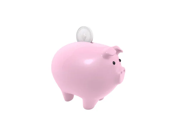 Gümüş Ethereum kumbara takılı olan madeni para. Dijital cryptocurrency tasarruf kavramı. 