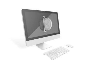 Gümüş dalgalanma sikke içine bozuk para alıcısı bir bilgisayarda takılı olan. Ransomware malware virüs kavramı.