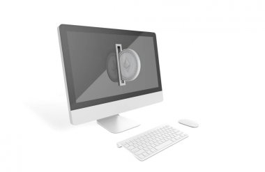 Gümüş Ethereum içine bozuk para alıcısı bir bilgisayarda takılı olan madeni para. Ransomware malware virüs kavramı.