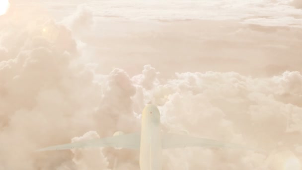 Veduta Aerea Aerei Commerciali Reazione Che Volano Lontananza Sopra Nuvole — Video Stock
