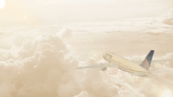 Flygfoto Över United Airlines Boeing 787 Dreamliner Cruising Ovan Fluffiga — Stockvideo