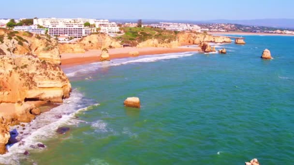 Aerial from natural rocks at Lagos in Portugal — Stock Video