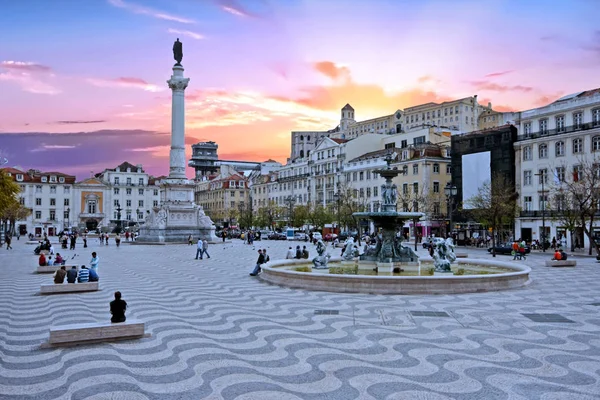 Rossio square in Lisbon Portugal at sunset — Stock Photo, Image