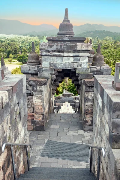 Borobudur Buddist templom Sunrise island Java Indonéziában — Stock Fotó