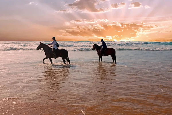 Horse riding at the beach at the atlantic ocean — Stock Photo, Image