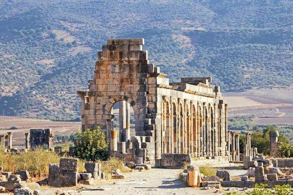 Volubilis - Roma Bazilikası kalıntıları Fas, Kuzey Afrika — Stok fotoğraf