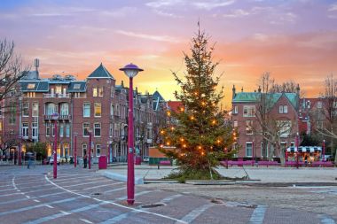 Noel'de Museumplein twiligh, Amsterdam Hollanda