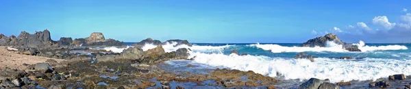 Panorama från vilda nordöstra kusten på Aruba island i C — Stockfoto