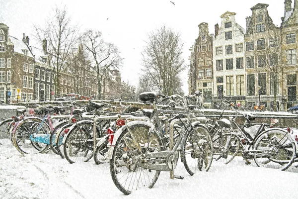 Snowing in Amsterdam the Netherlands — Stock Photo, Image
