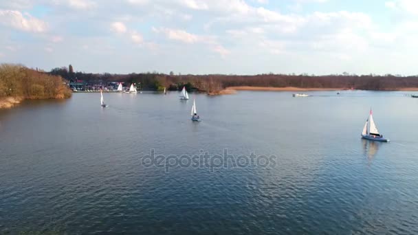 Aerial Sailing Loosdrechtse Plassen Countryside Netherlands — Stock Video