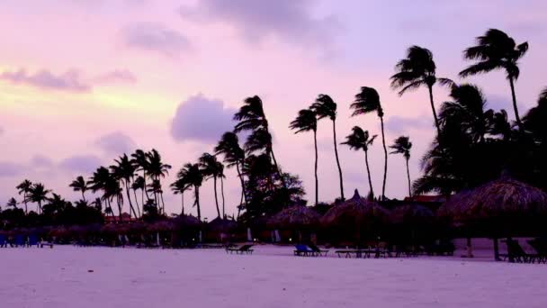 Puesta Sol Púrpura Playa Manchebo Isla Aruba Mar Caribe — Vídeo de stock