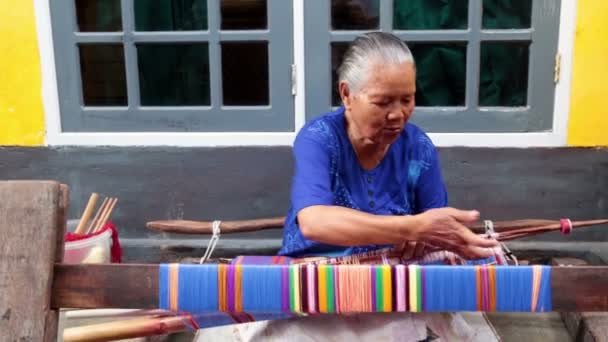 Femme Locale Tissant Sur Métier Tisser Lombok Indonésie — Video