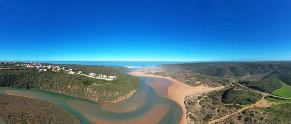 Panorama Lotu Ptaka Plaży Amoreira Algarve Portugal — Zdjęcie stockowe