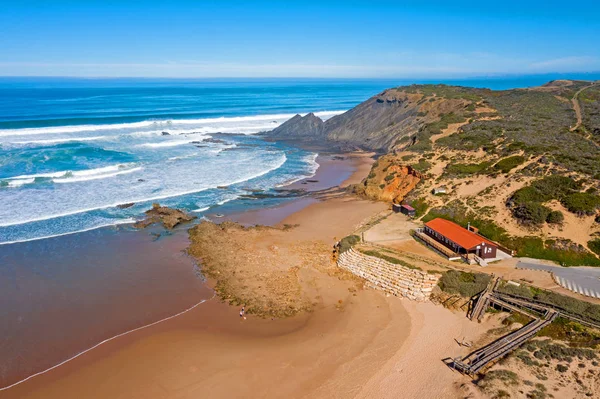 Aéreo Praia Amoreira Algarve Portugal Fotos De Bancos De Imagens