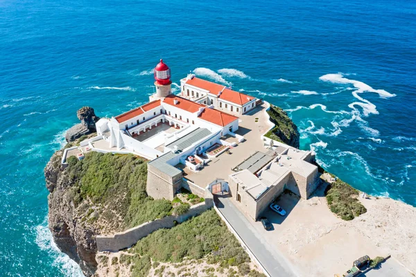 Luchtfoto Van Vuurtoren Cabo Vicente Portugal — Stockfoto