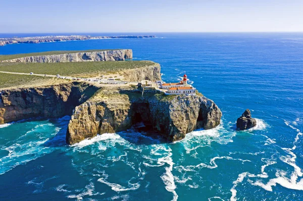 Luchtfoto Van Vuurtoren Cabo Vicente Portugal — Stockfoto