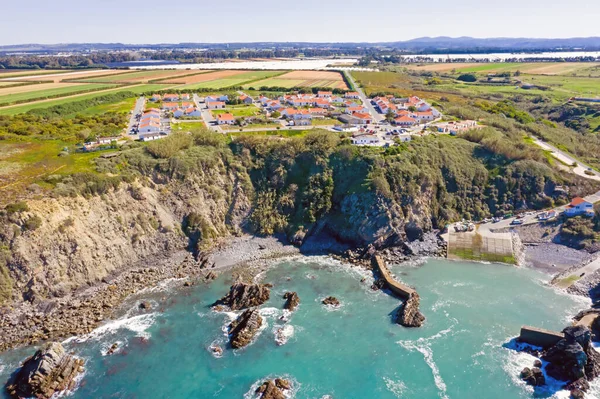 Portekiz Batı Kıyısındaki Azenha Mar Köyünden Havadan — Stok fotoğraf