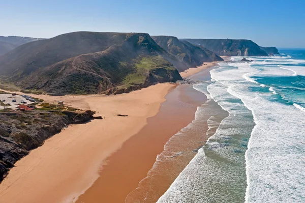 Aerial Praia Vila Bispo Algarve Portugalia — Zdjęcie stockowe