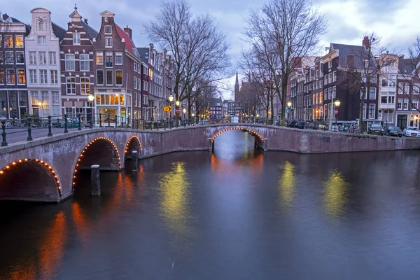 Cidade Cênica Amsterdã Nos Países Baixos Pôr Sol — Fotografia de Stock