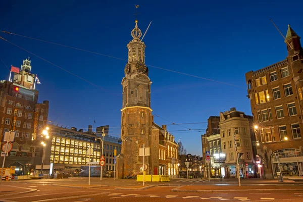 Munt Toren Amsterdam Bij Zonsondergang — Stockfoto