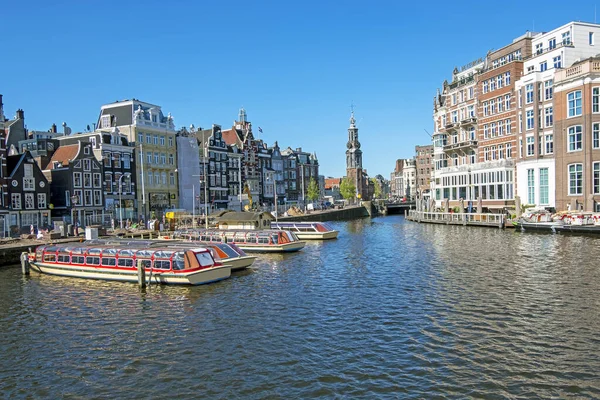 Ville Pittoresque Amsterdam Avec Tour Munt Aux Pays Bas Rivière — Photo