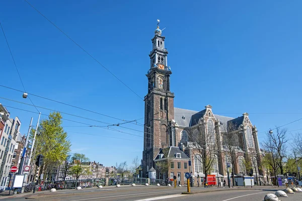 Stadtpanorama Von Amsterdam Frühling Den Niederlanden Mit Der Westerkerk — Stockfoto