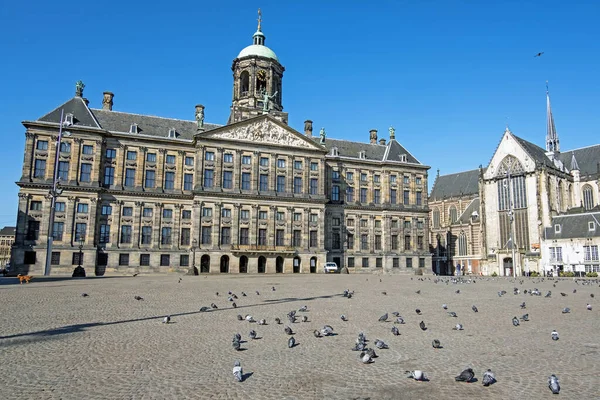 Hollanda Daki Kraliyet Sarayı Ile Amsterdam Baraj Meydanı Manzarası — Stok fotoğraf