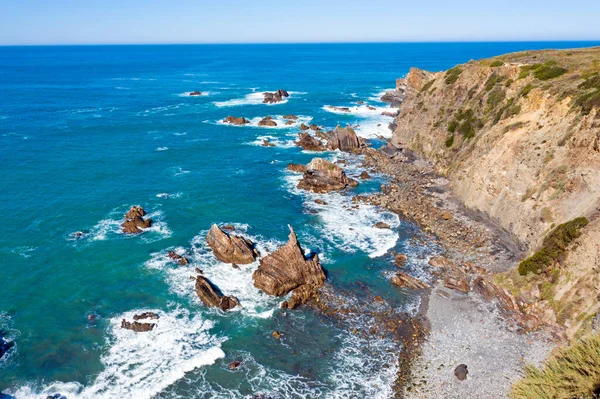 Vzduch Skalnatého Západního Pobřeží Algarve Portugalsko — Stock fotografie