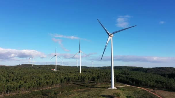 Aerial Wind Turbines Countryside Portugal — Stock Video