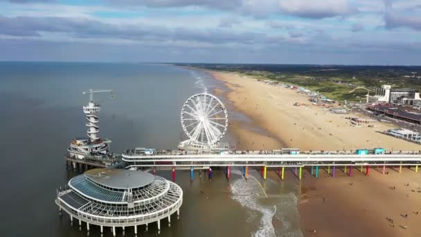 オランダのシェビニンゲンの桟橋からの空中 — ストック動画