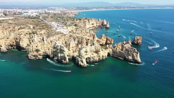 Aerial Ponte Piedade Lagos Portugal — Stock Video