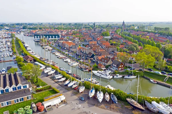 Luftaufnahme Vom Hafen Und Traditionellen Dorf Monnickendam Den Niederlanden — Stockfoto