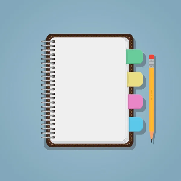 Cuaderno con marcadores y lápiz — Vector de stock