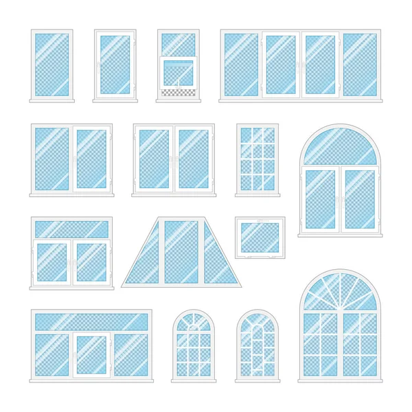 Set windows with transparent blue glass — Stock Vector