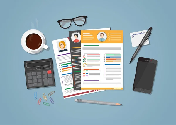 CV lugar de trabajo con café — Vector de stock