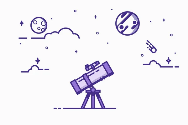 Telescope line illustration — Stock Vector