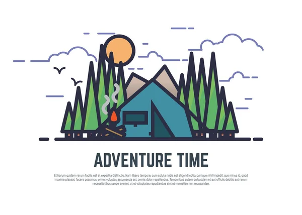 Tiempo de aventura camping — Vector de stock