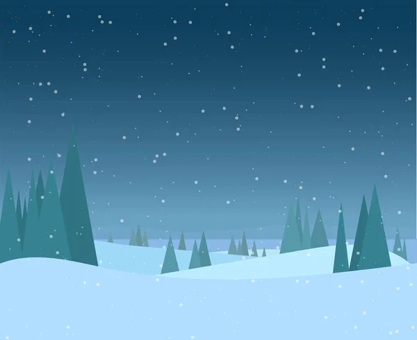 Ilustración nocturna bosque invierno — Vector de stock