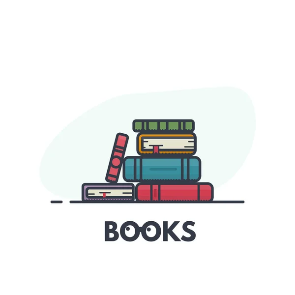 Book pile line art — Stock Vector